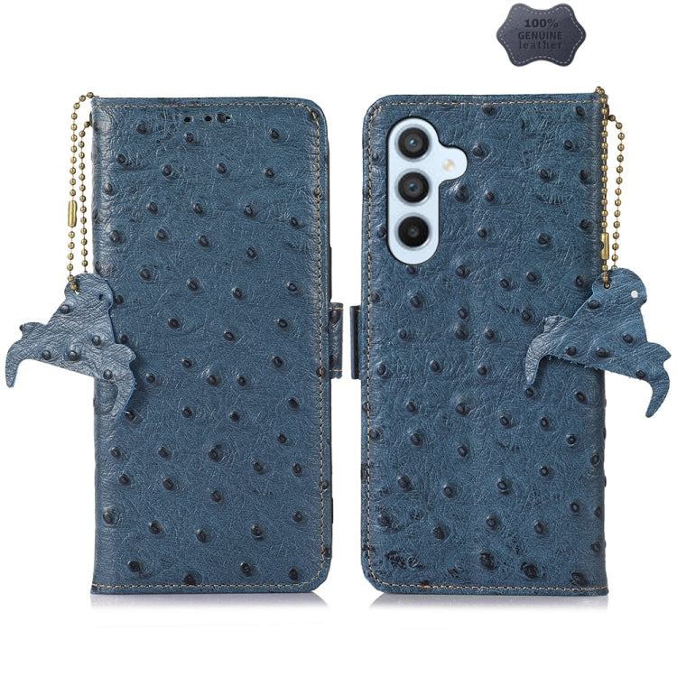 For Samsung Galaxy S24 Ostrich Pattern Genuine Leather RFID Phone Case(Blue) - Galaxy Phone Cases by PMC Jewellery | Online Shopping South Africa | PMC Jewellery | Buy Now Pay Later Mobicred