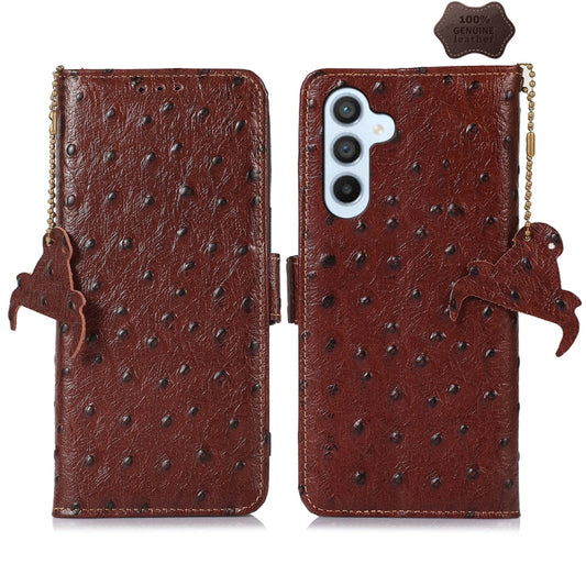 For Samsung Galaxy S24 Ostrich Pattern Genuine Leather RFID Phone Case(Coffee) - Galaxy Phone Cases by PMC Jewellery | Online Shopping South Africa | PMC Jewellery | Buy Now Pay Later Mobicred