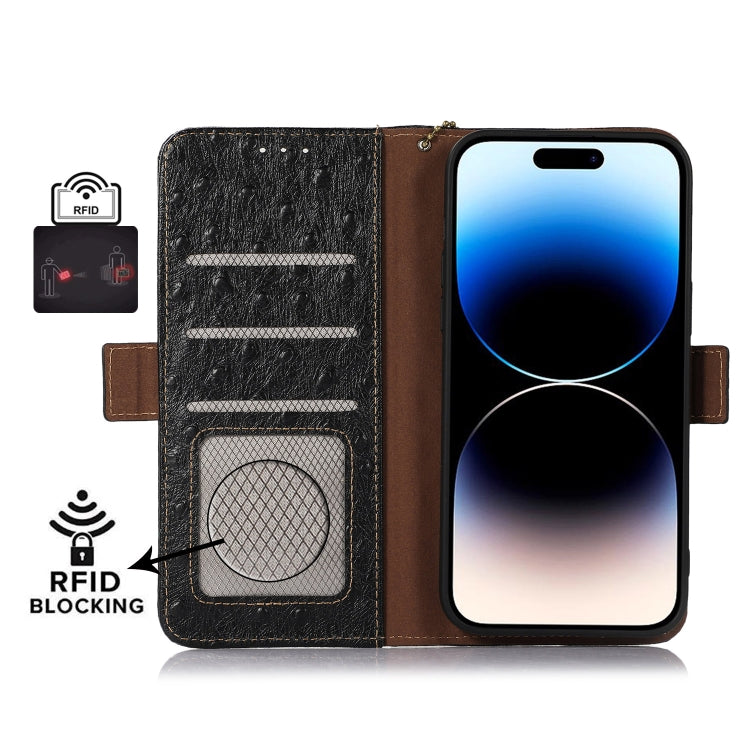 For Samsung Galaxy S24+ Ostrich Pattern Genuine Leather RFID Phone Case(Black) - Galaxy Phone Cases by PMC Jewellery | Online Shopping South Africa | PMC Jewellery | Buy Now Pay Later Mobicred