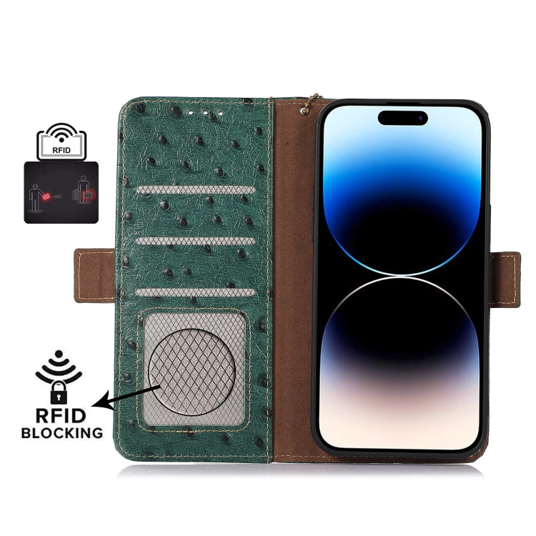 For Samsung Galaxy S24 Ultra Ostrich Pattern Genuine Leather RFID Phone Case(Green) - Galaxy Phone Cases by PMC Jewellery | Online Shopping South Africa | PMC Jewellery | Buy Now Pay Later Mobicred