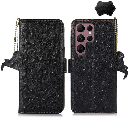 For Samsung Galaxy S24 Ultra Ostrich Pattern Genuine Leather RFID Phone Case(Black) - Galaxy Phone Cases by PMC Jewellery | Online Shopping South Africa | PMC Jewellery | Buy Now Pay Later Mobicred