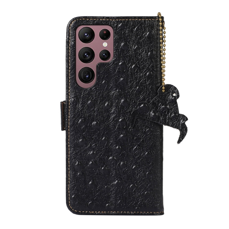 For Samsung Galaxy S24 Ultra Ostrich Pattern Genuine Leather RFID Phone Case(Black) - Galaxy Phone Cases by PMC Jewellery | Online Shopping South Africa | PMC Jewellery | Buy Now Pay Later Mobicred