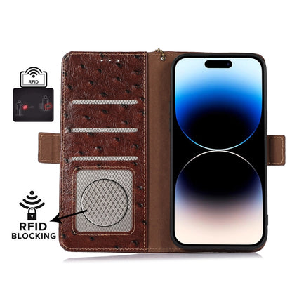 For Samsung Galaxy S24 Ultra Ostrich Pattern Genuine Leather RFID Phone Case(Coffee) - Galaxy Phone Cases by PMC Jewellery | Online Shopping South Africa | PMC Jewellery | Buy Now Pay Later Mobicred