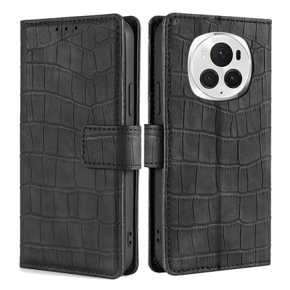 For Honor Magic6 Pro 5G Skin Feel Crocodile Magnetic Clasp Leather Phone Case(Black) - Honor Cases by PMC Jewellery | Online Shopping South Africa | PMC Jewellery | Buy Now Pay Later Mobicred