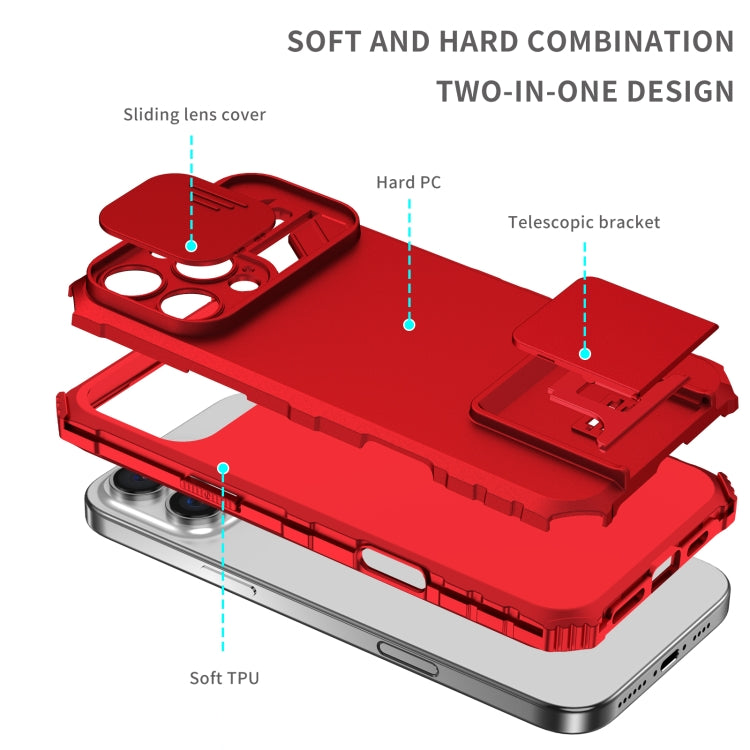 For iPhone 16 Pro Stereoscopic Holder Sliding Camshield Phone Case(Red) - iPhone 16 Pro Cases by PMC Jewellery | Online Shopping South Africa | PMC Jewellery | Buy Now Pay Later Mobicred