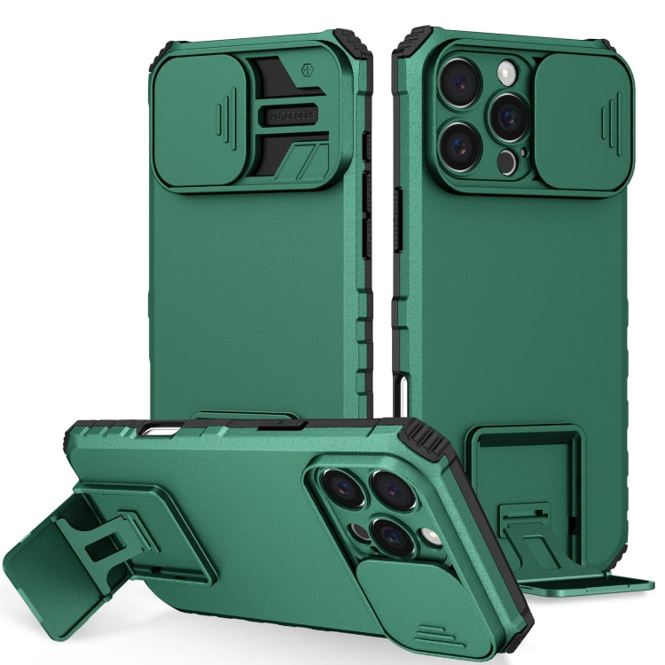 For iPhone 16 Pro Stereoscopic Holder Sliding Camshield Phone Case(Green) - iPhone 16 Pro Cases by PMC Jewellery | Online Shopping South Africa | PMC Jewellery | Buy Now Pay Later Mobicred