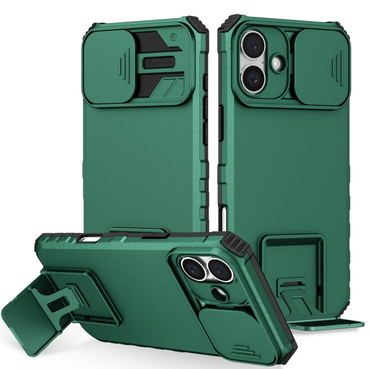 For iPhone 16 Stereoscopic Holder Sliding Camshield Phone Case(Green) - iPhone 16 Cases by PMC Jewellery | Online Shopping South Africa | PMC Jewellery | Buy Now Pay Later Mobicred