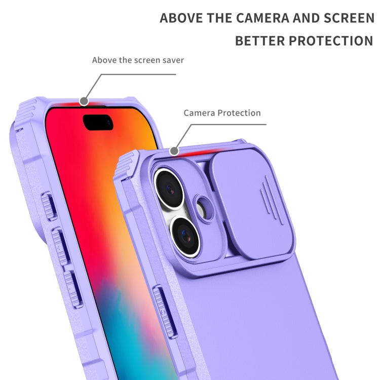 For iPhone 16 Stereoscopic Holder Sliding Camshield Phone Case(Purple) - iPhone 16 Cases by PMC Jewellery | Online Shopping South Africa | PMC Jewellery | Buy Now Pay Later Mobicred