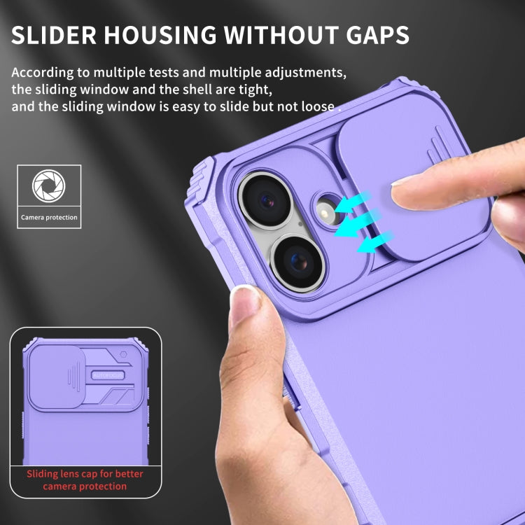 For iPhone 16 Stereoscopic Holder Sliding Camshield Phone Case(Purple) - iPhone 16 Cases by PMC Jewellery | Online Shopping South Africa | PMC Jewellery | Buy Now Pay Later Mobicred