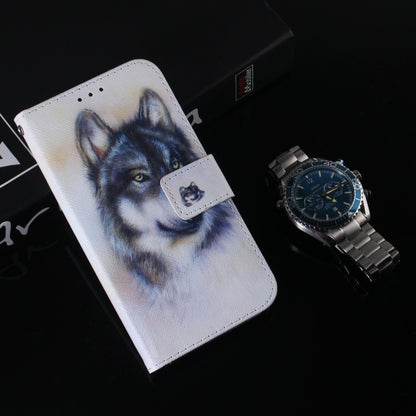 For iPhone 16 Coloured Drawing Flip Leather Phone Case(White Wolf) - iPhone 16 Cases by PMC Jewellery | Online Shopping South Africa | PMC Jewellery | Buy Now Pay Later Mobicred