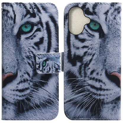 For iPhone 16 Coloured Drawing Flip Leather Phone Case(Tiger) - iPhone 16 Cases by PMC Jewellery | Online Shopping South Africa | PMC Jewellery | Buy Now Pay Later Mobicred