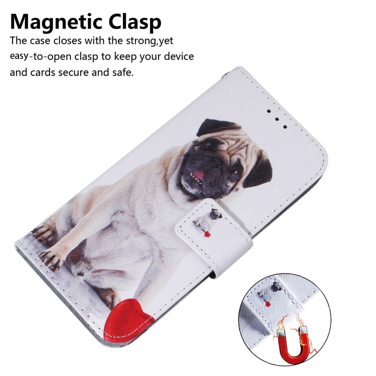 For iPhone 16 Plus Coloured Drawing Flip Leather Phone Case(Pug) - iPhone 16 Plus Cases by PMC Jewellery | Online Shopping South Africa | PMC Jewellery | Buy Now Pay Later Mobicred