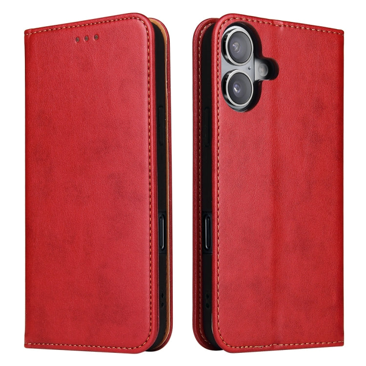 For iPhone 16 Plus Fierre Shann PU Genuine Leather Texture Phone Case(Red) - iPhone 16 Plus Cases by FIERRE SHANN | Online Shopping South Africa | PMC Jewellery | Buy Now Pay Later Mobicred