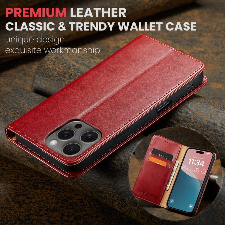 For iPhone 16 Pro Max Fierre Shann PU Genuine Leather Texture Phone Case(Red) - iPhone 16 Pro Max Cases by FIERRE SHANN | Online Shopping South Africa | PMC Jewellery | Buy Now Pay Later Mobicred