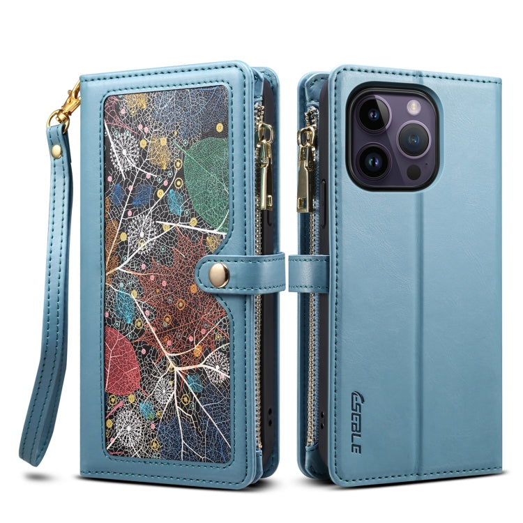 For iPhone 16 Pro Max ESEBLE Star Series Lanyard Zipper Wallet RFID Leather Case(Blue) - iPhone 16 Pro Max Cases by ESEBLE | Online Shopping South Africa | PMC Jewellery | Buy Now Pay Later Mobicred