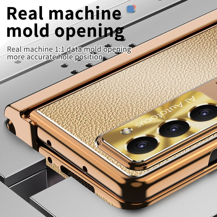 For Samsung Galaxy Z Fold5 Litchi Pattern Magnetic Shell Film Integrated Shockproof Phone Case(Gold) - Galaxy Z Fold5 Cases by PMC Jewellery | Online Shopping South Africa | PMC Jewellery