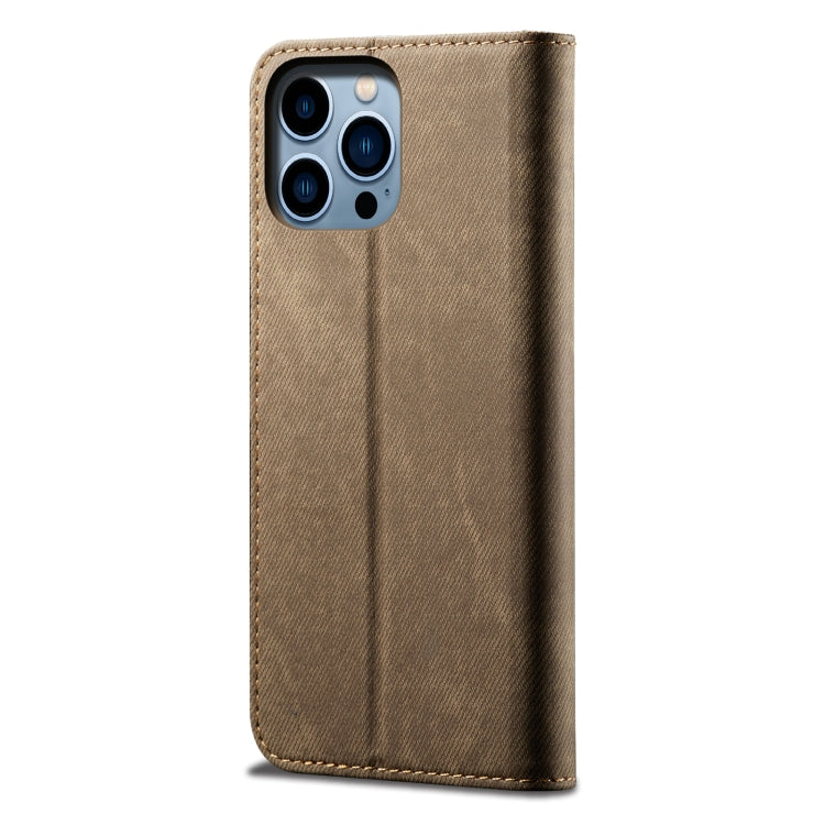 For iPhone 16 Pro Max Denim Texture Casual Style Horizontal Flip Leather Case(Khaki) - iPhone 16 Pro Max Cases by PMC Jewellery | Online Shopping South Africa | PMC Jewellery | Buy Now Pay Later Mobicred