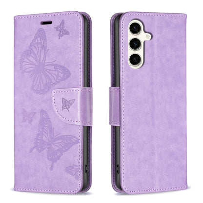 For Samsung Galaxy S23 FE 5G Embossing Two Butterflies Pattern Leather Phone Case(Purple) - Galaxy S23 FE 5G Cases by PMC Jewellery | Online Shopping South Africa | PMC Jewellery