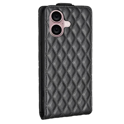 For iPhone 16 Plus Diamond Lattice Vertical Flip Leather Phone Case(Black) - iPhone 16 Plus Cases by PMC Jewellery | Online Shopping South Africa | PMC Jewellery | Buy Now Pay Later Mobicred