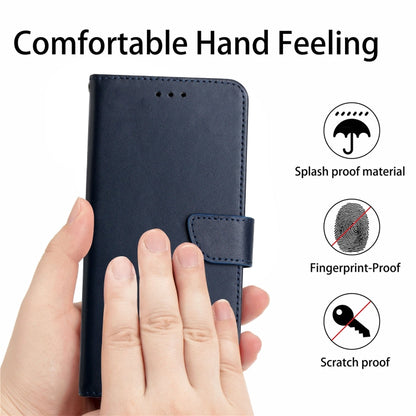 For Google Pixel 9 HT02 Genuine Leather Fingerprint-proof Flip Phone Case(Blue) - Google Cases by PMC Jewellery | Online Shopping South Africa | PMC Jewellery | Buy Now Pay Later Mobicred