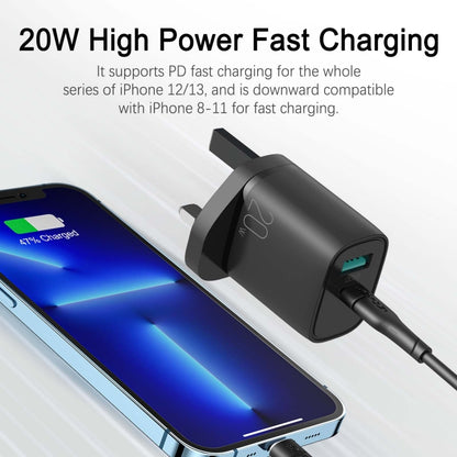 JOYROOM L-QP2011 20W USB+USB-C/Type-C Fast Charger with Cable Set, UK Plug(Black) - USB Charger by JOYROOM | Online Shopping South Africa | PMC Jewellery | Buy Now Pay Later Mobicred