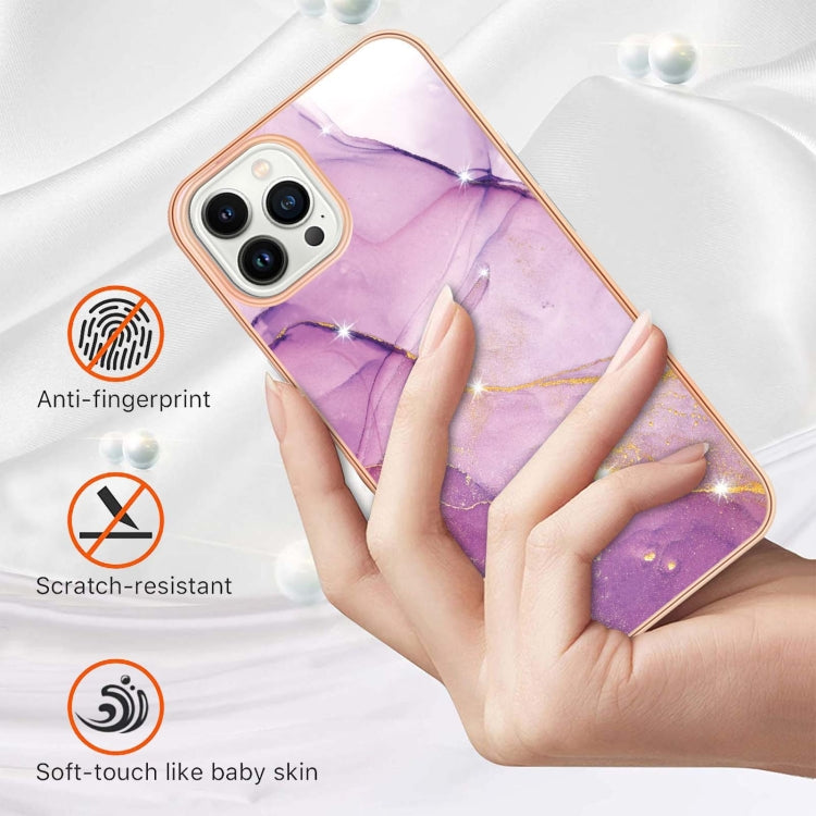 Electroplating Marble Pattern Dual-side IMD TPU Shockproof Phone Case For iPhone 16 Pro Max(Purple 001) - iPhone 16 Pro Max Cases by PMC Jewellery | Online Shopping South Africa | PMC Jewellery | Buy Now Pay Later Mobicred