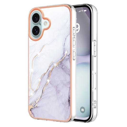 For iPhone 16 Electroplating Marble Pattern Dual-side IMD TPU Shockproof Phone Case (White 006) - iPhone 16 Cases by PMC Jewellery | Online Shopping South Africa | PMC Jewellery | Buy Now Pay Later Mobicred