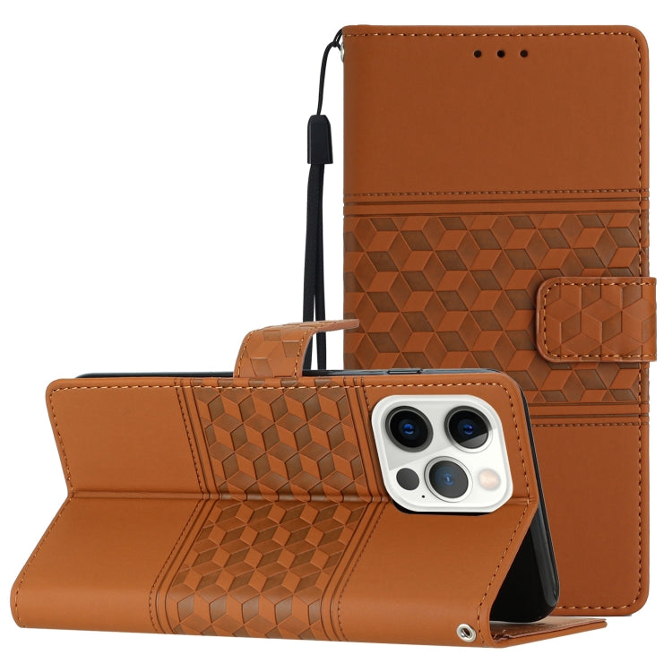 For iPhone 16 Pro Max Diamond Embossed Skin Feel Leather Phone Case(Brown) - iPhone 16 Pro Max Cases by PMC Jewellery | Online Shopping South Africa | PMC Jewellery | Buy Now Pay Later Mobicred