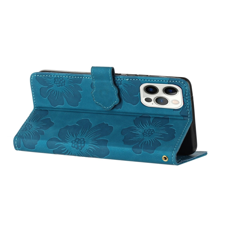 For iPhone 16 Pro Max Flower Embossing Pattern Leather Phone Case(Blue) - iPhone 16 Pro Max Cases by PMC Jewellery | Online Shopping South Africa | PMC Jewellery | Buy Now Pay Later Mobicred