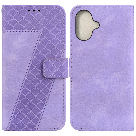 For iPhone 16 Seven-shaped Embossed Leather Phone Case(Purple) - iPhone 16 Cases by PMC Jewellery | Online Shopping South Africa | PMC Jewellery | Buy Now Pay Later Mobicred