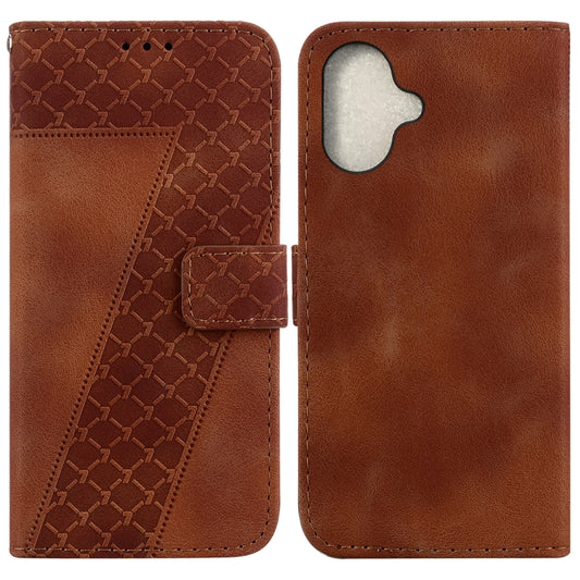 For iPhone 16 Seven-shaped Embossed Leather Phone Case(Brown) - iPhone 16 Cases by PMC Jewellery | Online Shopping South Africa | PMC Jewellery | Buy Now Pay Later Mobicred