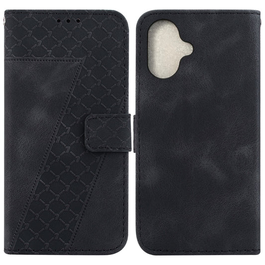 For iPhone 16 Seven-shaped Embossed Leather Phone Case(Black) - iPhone 16 Cases by PMC Jewellery | Online Shopping South Africa | PMC Jewellery | Buy Now Pay Later Mobicred