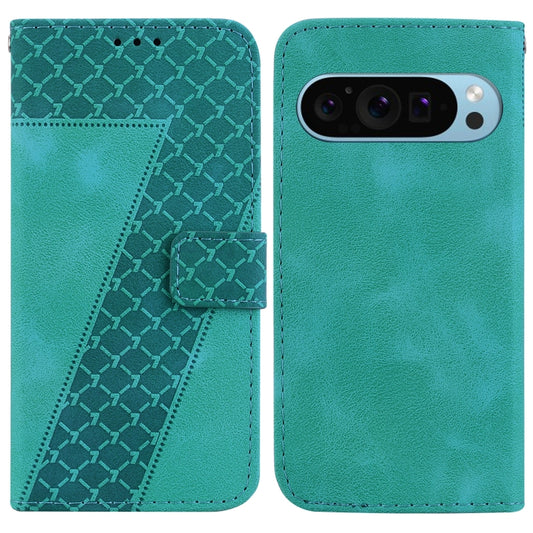 For Google Pixel 9 7-shaped Embossed Leather Phone Case(Green) - Google Cases by PMC Jewellery | Online Shopping South Africa | PMC Jewellery | Buy Now Pay Later Mobicred