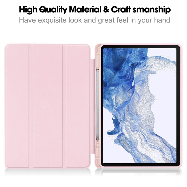 For Samsung Galaxy Tab S9 3-Fold Pure Color TPU Smart Leather Tablet Case with Pen Slot(Pink) - Galaxy Tab S9 Cases by PMC Jewellery | Online Shopping South Africa | PMC Jewellery | Buy Now Pay Later Mobicred