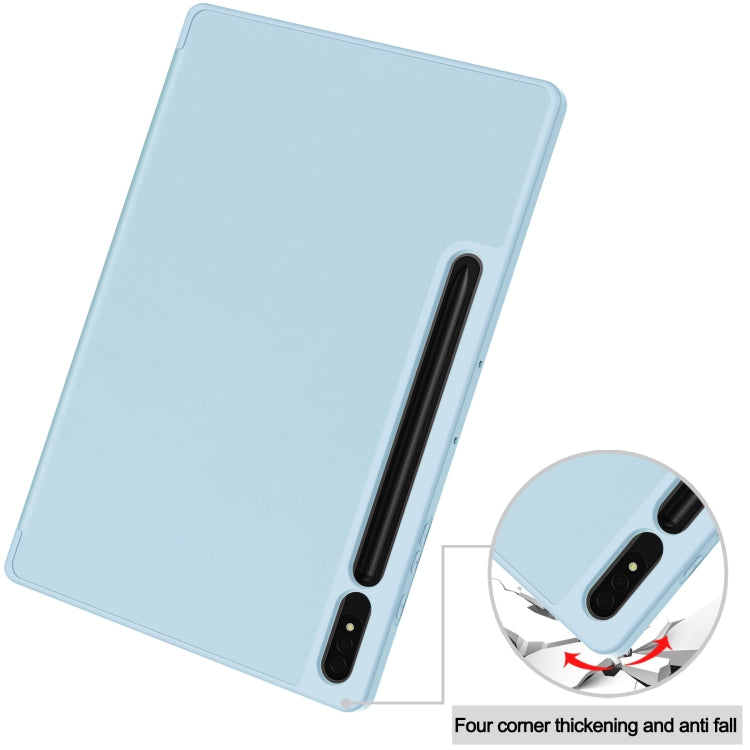 For Samsung Galaxy Tab S9+ 3-Fold Pure Color TPU Smart Leather Tablet Case with Pen Slot(Light Blue) - Galaxy Tab S9+ Cases by PMC Jewellery | Online Shopping South Africa | PMC Jewellery | Buy Now Pay Later Mobicred