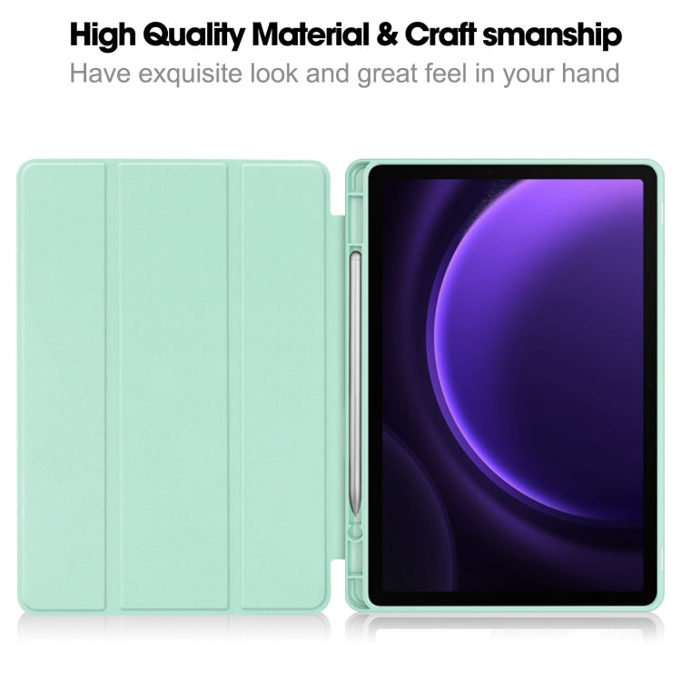 For Samsung Galaxy Tab S9 FE 3-Fold Pure Color TPU Smart Leather Tablet Case with Pen Slot(Mint Green) - Galaxy Tab S9 FE by PMC Jewellery | Online Shopping South Africa | PMC Jewellery | Buy Now Pay Later Mobicred