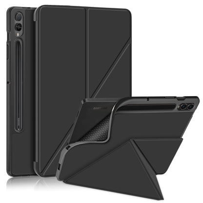 For Samsung Galaxy Tab S9 Cloth Texture Multi-folding Horizontal Flip Leather Tablet Case(Black) - Galaxy Tab S9 Cases by PMC Jewellery | Online Shopping South Africa | PMC Jewellery | Buy Now Pay Later Mobicred