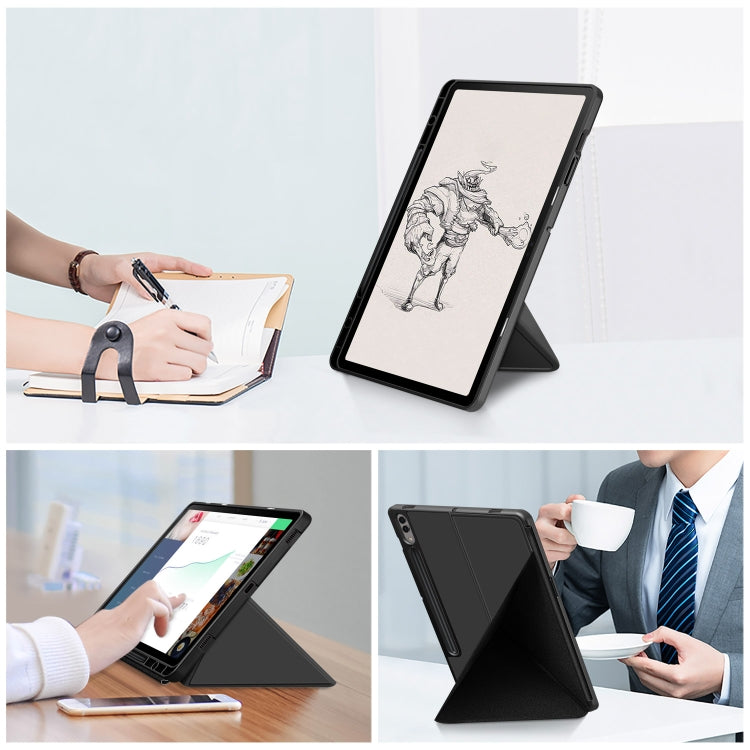 For Samsung Galaxy Tab S9+ Cloth Texture Multi-folding Horizontal Flip Leather Tablet Case(Black) - Galaxy Tab S9+ Cases by PMC Jewellery | Online Shopping South Africa | PMC Jewellery | Buy Now Pay Later Mobicred