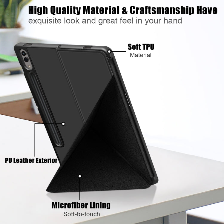 For Samsung Galaxy Tab S9+ Cloth Texture Multi-folding Horizontal Flip Leather Tablet Case(Black) - Galaxy Tab S9+ Cases by PMC Jewellery | Online Shopping South Africa | PMC Jewellery | Buy Now Pay Later Mobicred