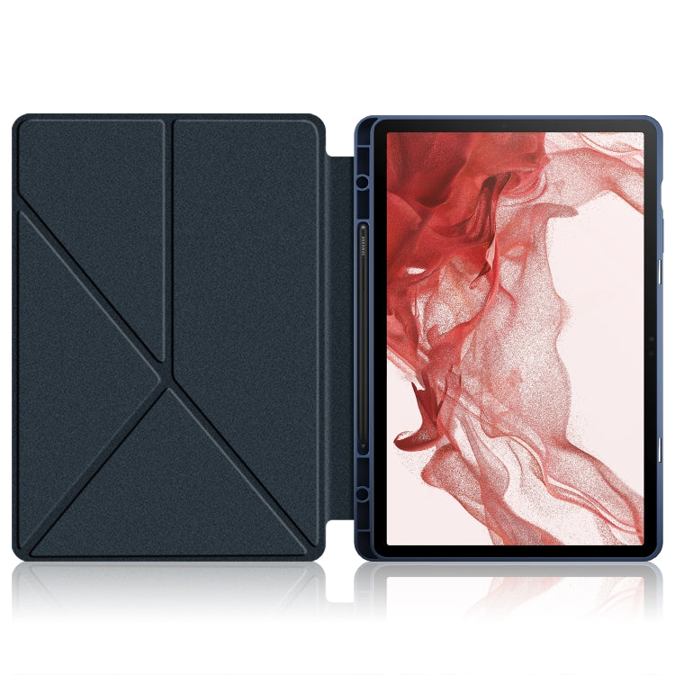 For Samsung Galaxy Tab S9+ Cloth Texture Multi-folding Horizontal Flip Leather Tablet Case(Dark Blue) - Galaxy Tab S9+ Cases by PMC Jewellery | Online Shopping South Africa | PMC Jewellery | Buy Now Pay Later Mobicred