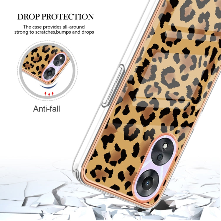 For OPPO A78 / A58 Electroplating Marble Dual-side IMD Phone Case(Leopard Print) - OPPO Cases by PMC Jewellery | Online Shopping South Africa | PMC Jewellery | Buy Now Pay Later Mobicred