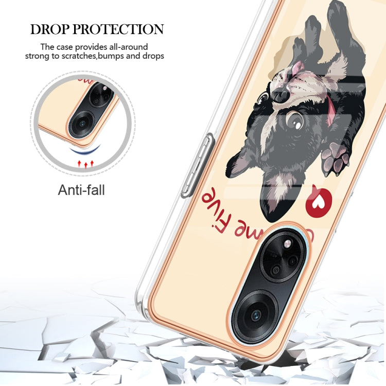 For OPPO A98 Electroplating Marble Dual-side IMD Phone Case(Lucky Dog) - OPPO Cases by PMC Jewellery | Online Shopping South Africa | PMC Jewellery | Buy Now Pay Later Mobicred