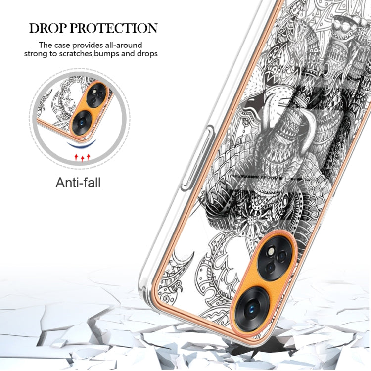 For OPPO Reno8 T 4G Electroplating Marble Dual-side IMD Phone Case(Totem Elephant) - OPPO Cases by PMC Jewellery | Online Shopping South Africa | PMC Jewellery | Buy Now Pay Later Mobicred