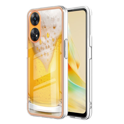 For OPPO Reno8 T 4G Electroplating Marble Dual-side IMD Phone Case(Draft Beer) - OPPO Cases by PMC Jewellery | Online Shopping South Africa | PMC Jewellery | Buy Now Pay Later Mobicred