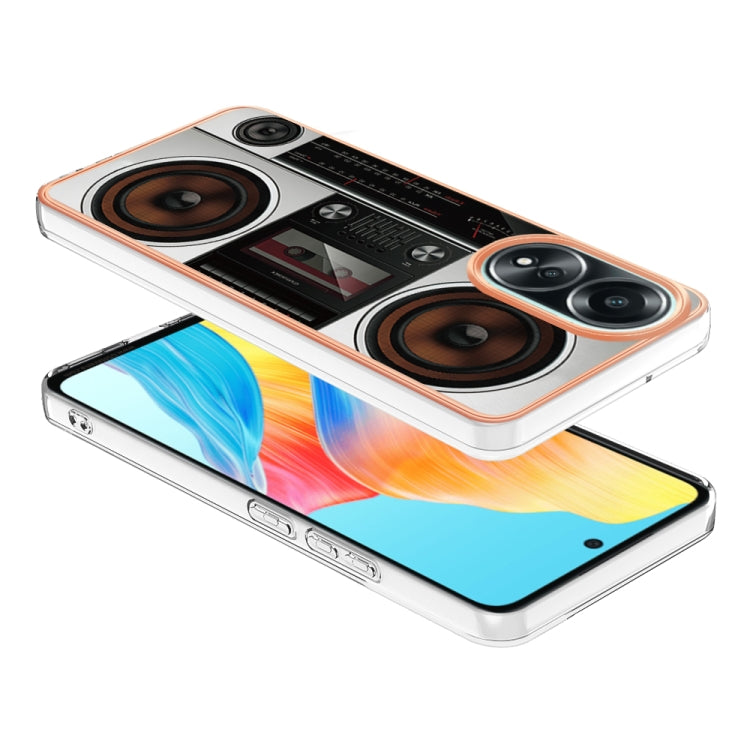 For OPPO A58 4G Electroplating Marble Dual-side IMD Phone Case(Retro Radio) - OPPO Cases by PMC Jewellery | Online Shopping South Africa | PMC Jewellery | Buy Now Pay Later Mobicred