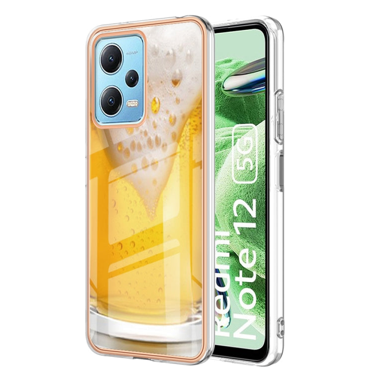 For Xiaomi Redmi Note 12 5G Global Electroplating Marble Dual-side IMD Phone Case(Draft Beer) - Xiaomi Cases by PMC Jewellery | Online Shopping South Africa | PMC Jewellery | Buy Now Pay Later Mobicred