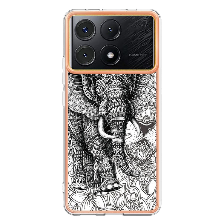 For Xiaomi Poco X6 Pro / Redmi K70E Electroplating Marble Dual-side IMD Phone Case(Totem Elephant) - K70E Cases by PMC Jewellery | Online Shopping South Africa | PMC Jewellery | Buy Now Pay Later Mobicred