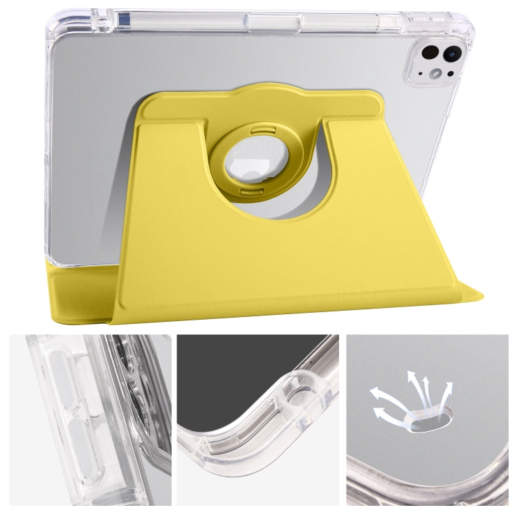 For iPad Pro 11 2024 Clear Acrylic 360 Rotation Detachable Leather Tablet Case(Yellow) - iPad Pro 11 2024 Cases by PMC Jewellery | Online Shopping South Africa | PMC Jewellery | Buy Now Pay Later Mobicred