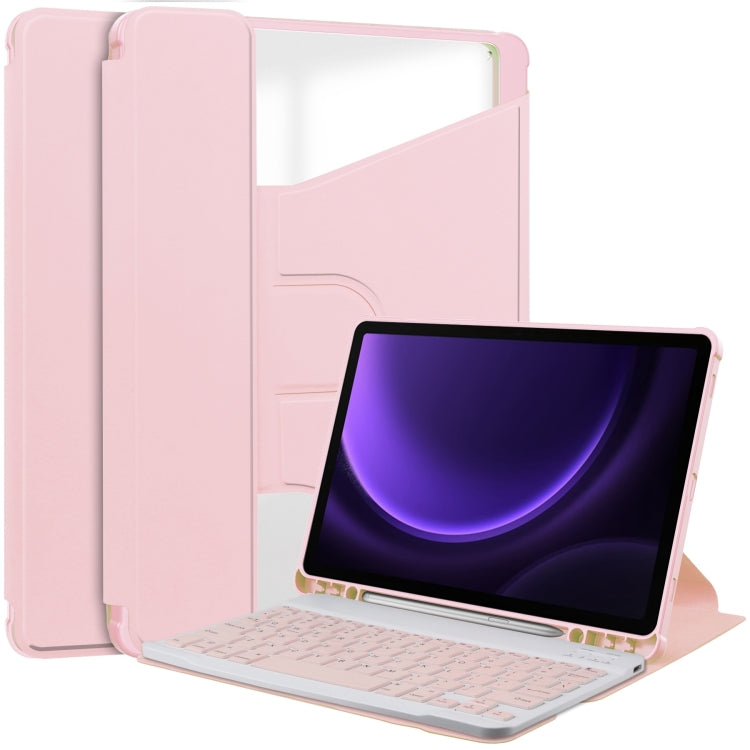 For Samsung Galaxy Tab S9 FE 360 Rotation Transparent Smart Leather Case with Keyboard(Pink) - Galaxy Tab S9 FE by PMC Jewellery | Online Shopping South Africa | PMC Jewellery | Buy Now Pay Later Mobicred