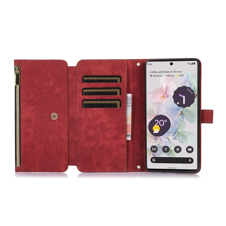 For Google Pixel 7a Dream 9-Card Wallet Zipper Bag Leather Phone Case(Red) - Google Cases by PMC Jewellery | Online Shopping South Africa | PMC Jewellery | Buy Now Pay Later Mobicred